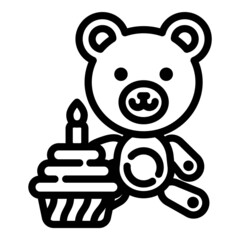 Teddy Bear With Cake Flat Icon Isolated On White Background