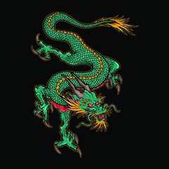 Fototapeta premium Japanese fantasy dragon colorful vector illusration