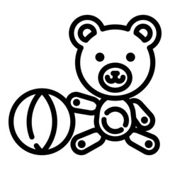 Teddy Bear With Ball Flat Icon Isolated On White Background