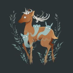 Mystical Deer and Forest Spirits