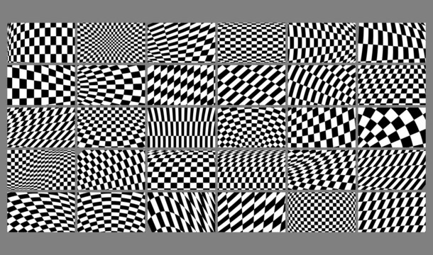 Abstract race flag, chess board, checker board pattern, texture with distort, deform effect