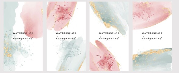 Set of vector universal backgrounds with watercolor shapes copy space for text. Design for social media, story, card, invitation, feed post.