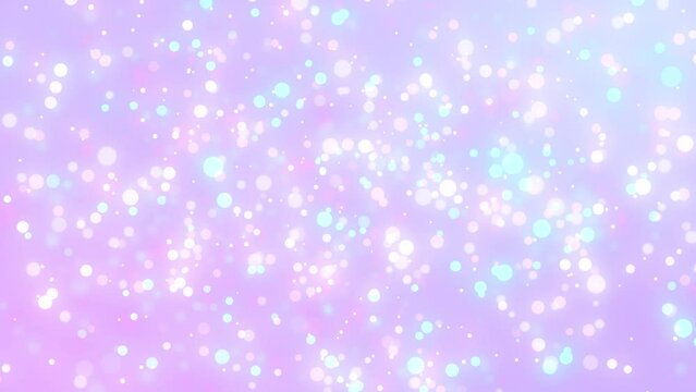 Animation of colorful circles, glitter, bokeh effect. Abstract floating particles, lights. light pink background. Looped live wallpaper. Festive animated stock footage. Holiday, christmas, new year.
