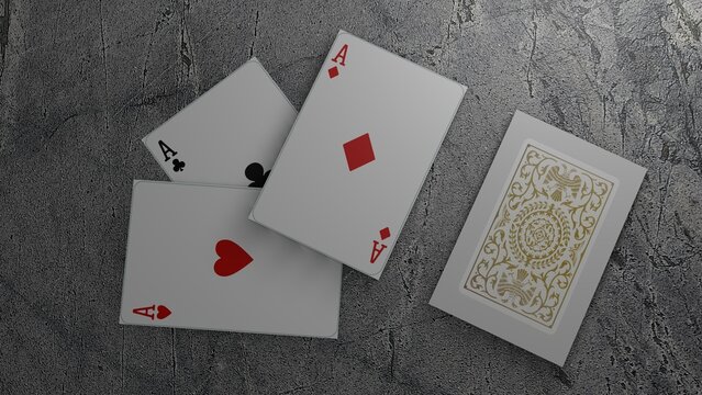 Lying poker playing cards casino concept on isolated on gray background - 3d rendering