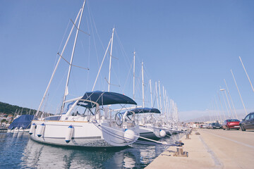 Fototapeta premium Marina harbour with beautiful white yachts in Split, Croatia.