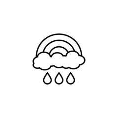 Vector symbol in flat style. Editable stroke. Perfect for internet stores, sites, articles, books etc. Line icon of rain from cloud under rainbow