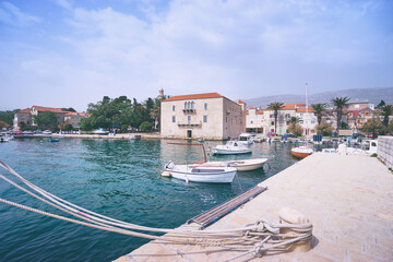 Fototapeta na wymiar Kastel coast in Dalmatia,Croatia. A famous tourist destination on the Adriatic sea. Old town and marina.