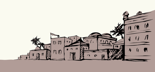 Ancient Arabic city. Vector drawing