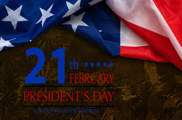 Presidents Day USA card with american flag, granite stone