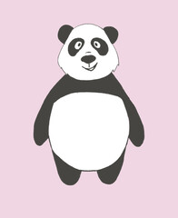 Cute little smiling panda on pink background