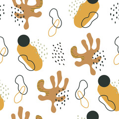 Abstract seamless pattern with colorful spots and dots. Perfect for textile, kids print, posters. Vector.