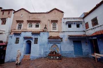 Naklejka premium Blue city. Ancient architecture of old town Medina of Chefchaouen, Morocco. 19th of October 2018.