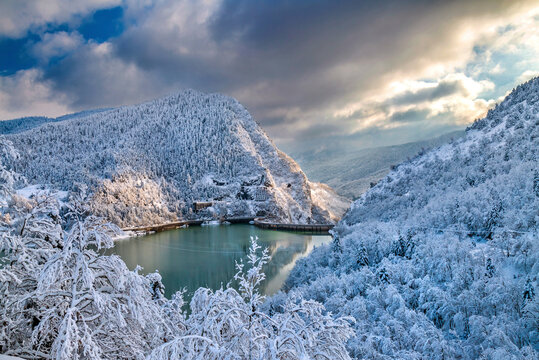 The dam of Plastiras lake, Karditsa, Thessaly, Greece.