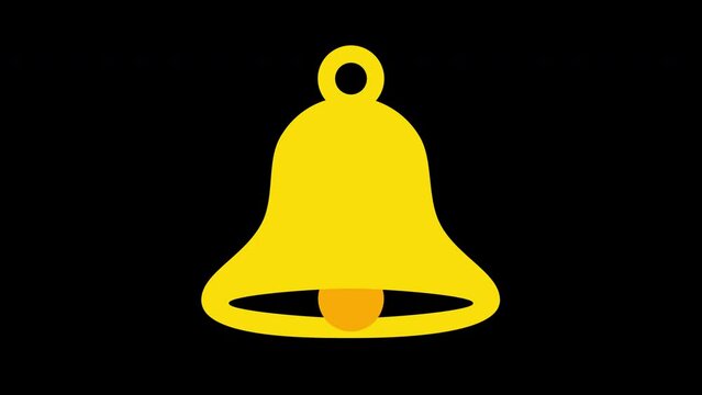 Animated yellow ringing bell icon on transparent background with alpha channel.
