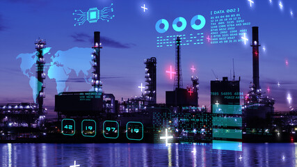 Carbon CO2 emission sustainable oil gas plant digital technology futuristic Smart city power energy...