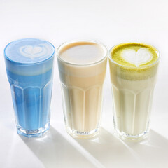 Milkshake garnished with matcha on white background