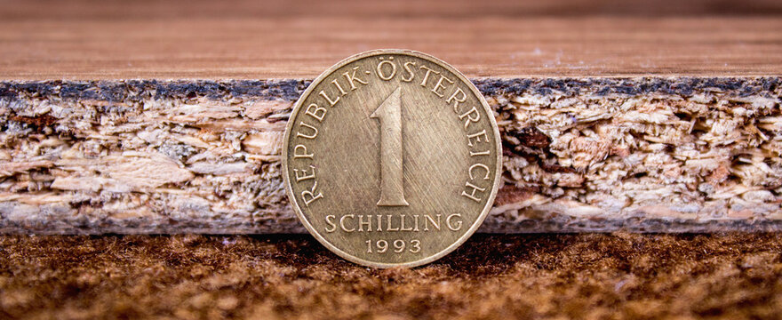 One Austrian shilling coin close up on retro background