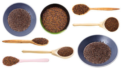 set of cooked and raw canihua grains isolated