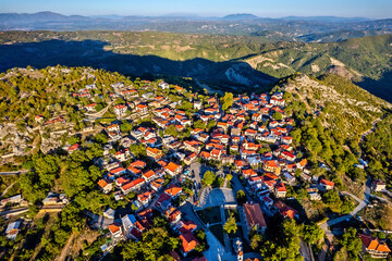 Aerial view of Spilaio, one of the most beautiful Greek mountainous villages. Grevena, West...
