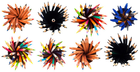 set of top views of various pen and pencils i