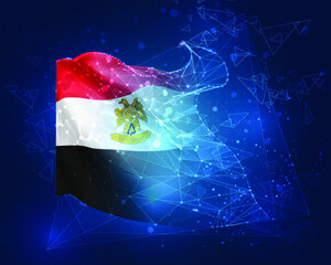 Egypt, vector flag, virtual abstract 3D object from triangular polygons on a blue background
