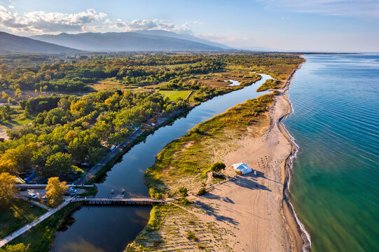 The beach of Stomio village and the southern "edge" of the Delta of Pineios river at the Aegean Sea. Larissa, Thessaly, Greece.