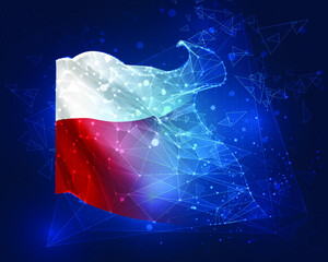 Poland, vector 3d flag on blue background with hud interfaces