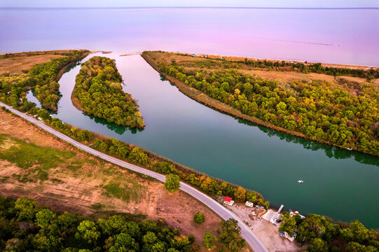 The estuary of Pineios river next to Kouloura beach (Aegean sea), Larissa, Thessaly, Greece.