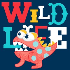 Illustration vector cute dinosaur with text and background kids design