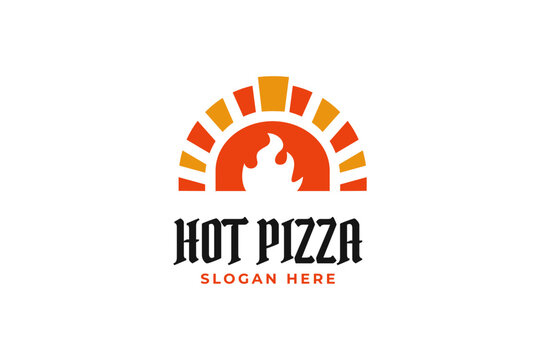 Hot Pizza slice. Modern Pizzeria logo template. Italian Food Restaurant Emblem. logotype design Vector illustration. Vectors.