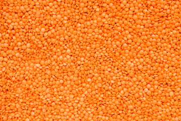 Scattered raw red lentils as background texture