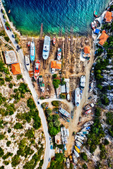 Fototapeta premium The traditional shipyard at Agia Kyriaki, Trikeri, South Pelion, Magnissia, Thessaly, Greece.