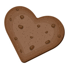 Top view of heart shaped chocolate cookie isolated on white background. Vector illustration.
