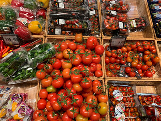 Fresh tomatoes  at the supermarket. Fresh and healthy food