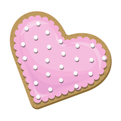 Vector top view of pink heart shaped cookie isolated on white.
