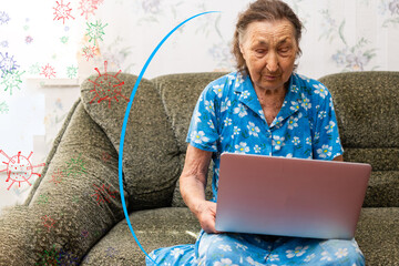 close up of an old woman against virus