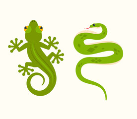 Snake and lizard emoji set. Reptile icon set