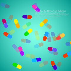 Medical background with pills. Pattern of capsule pills. Vector Illustration