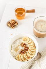 rice porridge with banana and nuts