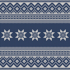 Knitting winter pattern. Christmas ugly sweater design. Norway fair isle style. Knitting seamless pattern.