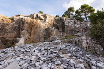 Part of the abandoned Penteli marble quarry in Attika, Greece.