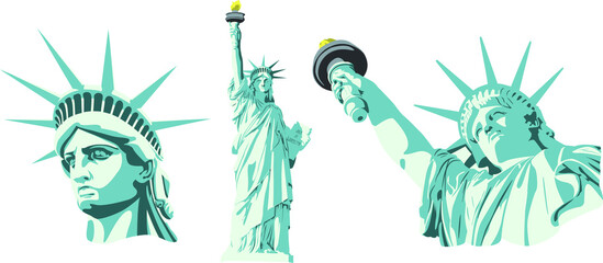 statue of Liberty. three angles. face and full size - obrazy, fototapety, plakaty