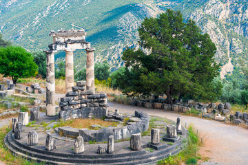 Ruins of an ancient greek temple of Athena at Delphi, Greece