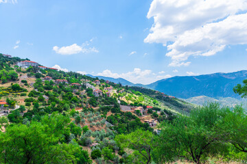 Mountain landscape. View of a green mountains on a sunny, spring day (Peloponnese, Greece)