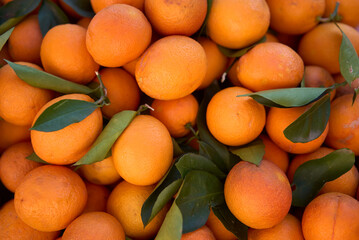 Full Frame Shot Of Oranges. Oranges For Sale At Market Stall.