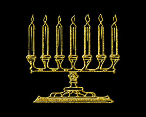 Menorah, hanukkiah Jew Candles symbol Golden icon Gold Glitters logo illustration