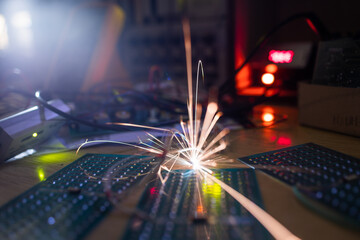 Microcircuit for TFT with wires sparkles with electric sparks