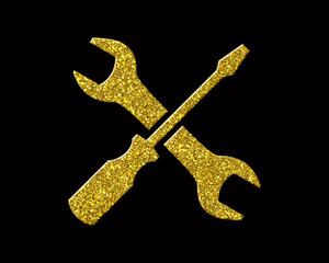 Electrician Mechanic screwdriver symbol Golden icon Gold Glitters logo illustration