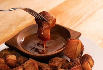 delicious fried chicharron in BBQ sauce