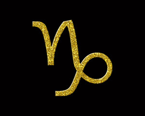 Capricorn Zodiac Astrology symbol Golden icon Gold Glitters logo illustration